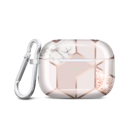 JAHOLAN AirPods Pro 2 Hülle Stoßfeste Silikon Kopfhörer Taschen Schutzhülle Zubehör Kompatibel mit AirPods Pro 2019, AirPods Pro 2 Generation 2022, Marmor Rose Gold
