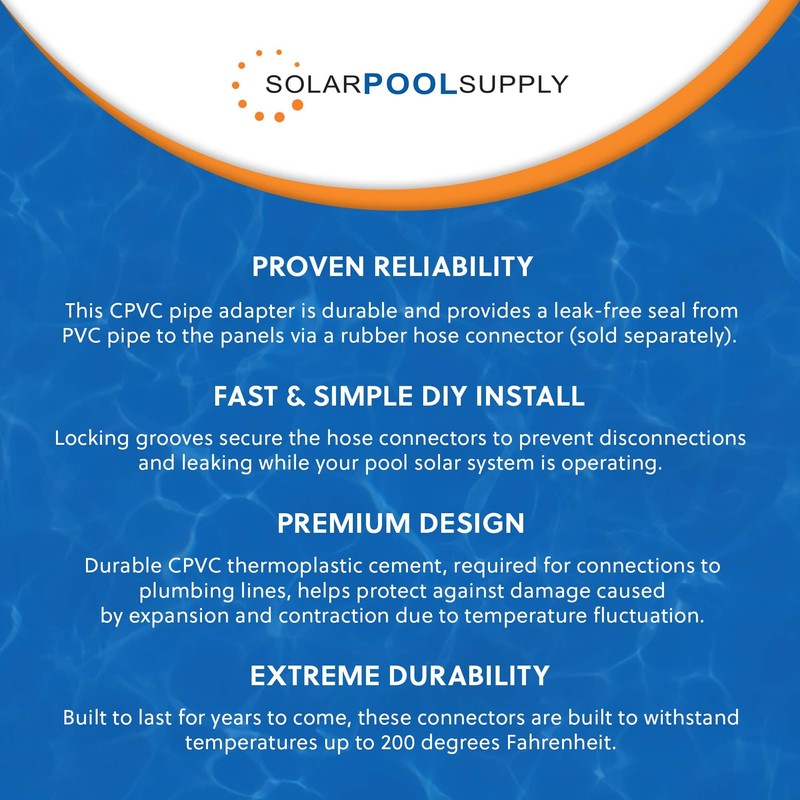 SOLAR POOL SUPPLY Solar Panel to PVC Pipe Adapter, Prevents