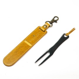 Green Fork & Genuine Leather Cover That Becomes a Putter Cover Holder Golf Fork Stainless Gift Leather Stylish Case Golf Goods (Lugat: Yellow)