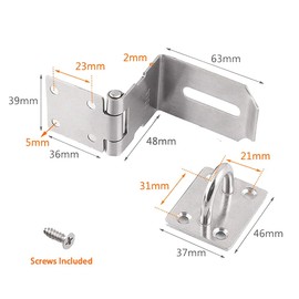 WANLIAN 2 Pieces 90 Degree Right Angle Padlock Hasp Door Latch 90 Degree for Push/Sliding Barn Door, 2.0mm Thickness, Satin Nickel, 4 Inch