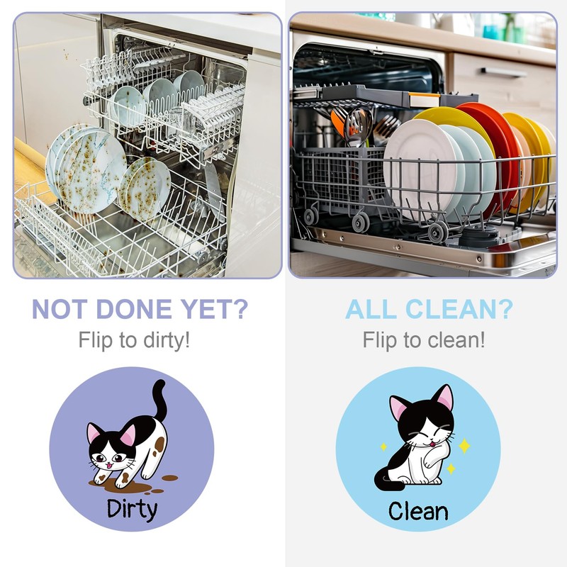 Dirty Clean Cat Dishwasher Magnet, 3.5 Inch Double Sided Dish