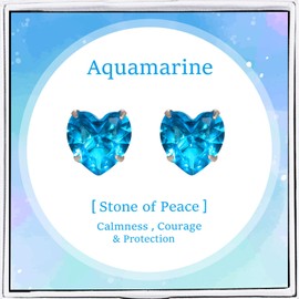 1.6CT Heart Birthstone Stud Earrings for Women Girls March Aquamarine 925 Sterling Silver Mother's Day Mom Gifts Cute Small Stud Earring Red Blue Green Purple Pink Emerald Jewelry