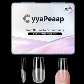 CyyaPeaap Medium Square Nail Tips, 504Pcs, No File Soft Acrylic Gel Fake Nails, Half Matte Full Cover Clear Press on Nails for Nail Extension, Manicure, Home DIY, Salon, 12 Sizes, Pre-Etched Flexible