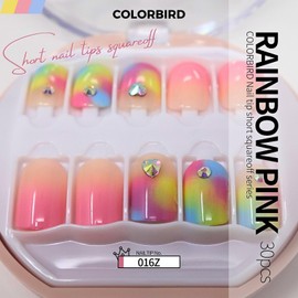 COLORBIRD NAILFAIRY (016Z) Nail Tips, Short, Pink, Rainbow, Cute, 30 Pieces