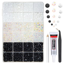 qiipii 2-6mm 3 Color Neutral Series Jelly Resin Rhinestones w B7000 Glue for Bedazzling Crafting Black White Clear AB Flatback Stones Gems Diamonds for Nails Face Eyes Makeup Tumblers Bottles Crafts