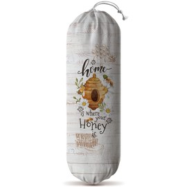 Hglian Grocery Plastic Bag Holder and Dispenser Cute Plastic bags Organizer Garbage Shopping Trash bags Storage Container Bee Daisy Farmhouse Kitchen Décor-Home is Where Your Honey is