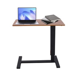 Jphome Computer Table for Couch, Adjustable Overbed Bedside Table with Swivel Hidden Wheels, Pneumatic Sliding Desk Mobile Desk Workstation for Home and Hospital (Ancient Oak)