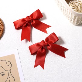 Glitter Ribbon Hair Bows 3" Shiny Red Small Ribbon Bowknot Alligator Barrettes Christmas Valentines New Year Wedding Gift for Little Teen Toddler Baby Flower Girls Kids Women