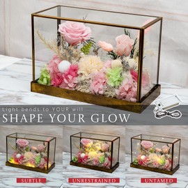 AEMYNOUZ Forever Real Roses Bush in Glass Dome with LED Light, Handcrafted Preserved Flowers, Eternal Floral Gift for Women Wife Grandma, Birthday Anniversary, Home Décor Accents (Pink)