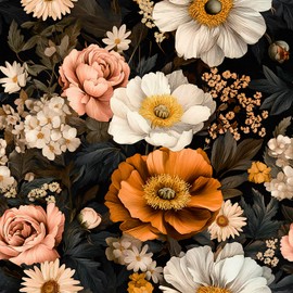 Nukofal Floral Wallpaper Peel and Stick Vintage Flower Contact Paper 16.9"x118.1" Boho Floral Peel and Stick Wallpaper Dark Self Adhesive Removable Wall Paper for Cabinets Bedroom Bathroom Decor