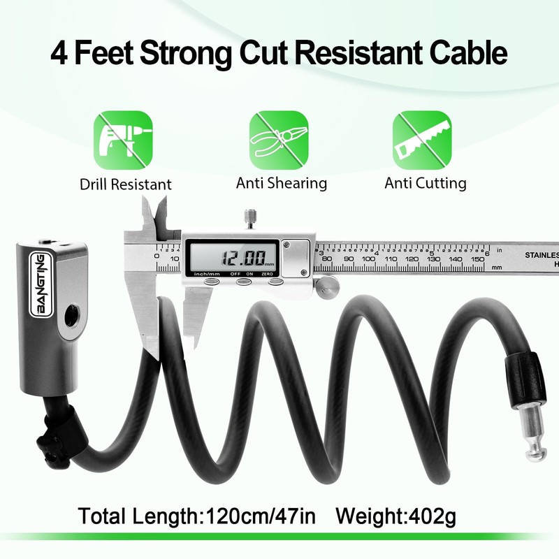 BANGTING E Scooter Lock, Bicycle Lock, 120 cm/12 mm Bicycle