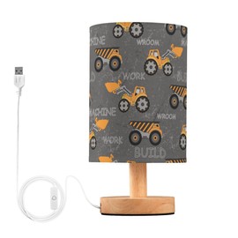 YYZZH Table Lamp Construction Car Truck Excavator Nightstand Lamp with Wood Base Fabric Lamp Shade Bedside Desk Lamp for Living Room Bedroom Kids Room Office