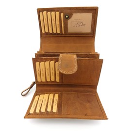 Jockey Club Extra Large Genuine Leather Women's Wallet with RFID Protection Horse Natural Buffalo Leather Cognac Brown, Cognac, coin purse