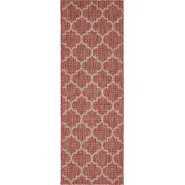 Unique Loom Trellis Collection Area Rug-Lattice Design, Moroccan Inspired for Indoor/Outdoor Décor, 2 ft x 6 ft Runner, Rust Red/Beige