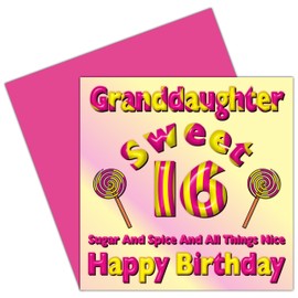 Granddaughter Sweet 16 Happy Birthday Card - 16th Birthday – Sixteen Today – Candy Card Design