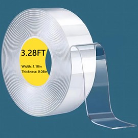 LMJIA Heavy Duty Two- Sided Tape, Clear Reusable Mounting Tape Picture Hanging Adhesive Tape Removable Wall Tape Adhesive Poster Tape (Width: 1.18in*Thickness: 0.08, FT, 3.28)