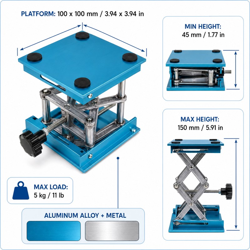 4-Inch Adjustable Aluminum Router Lift Table 5kg Capacity