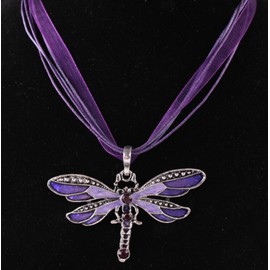 AKOAK Fashion Creative Bohemian Jewelry Ethnic Multi-layer Chain Colorful Enamel Dragonfly Pendant Necklace（Purple）