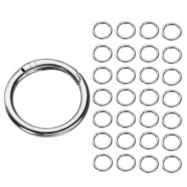 sourcing map 30 Pcs Trigger Spring O Rings, 0.8 Inch Round Snap Clip Small Welded Multi-Purpose Zinc Alloy Rings for Camping Dog Luggage Belt Craft DIY Accessories, Silver Tone