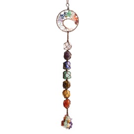 Handmade Crystal Window Car Hanging Ornaments 7 Chakra Home Decoration Feng Shui Ornament Yoga Meditation Car Decoration Tumbled Palm Stones (Style14)