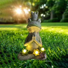 Zedazoom Large Garden Statue Yoga Frog Sustainable Eco-Friendly Solar Lights with LED Sustainability Sculpture Courtyard Balcony Home Decoration（12" Tall