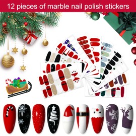 YECIRALA 12 Sheets Christmas Nail Polish Stickers Full Wraps for Nails Art Stickers Nail Polish Strips DIY Self-Adhesive Nail Art Decals Santa Claus Christmas Tree Snowflake Pattern Gel Nail Strips