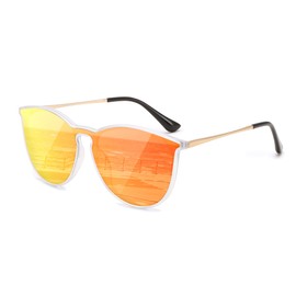 FEISEDY Sunglasses for Women Men Retro Round Cateye Designer Cute Mirrored UV Protection Lens B0210 Transparent/Red Revo