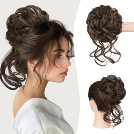 Sofeiyan Messy Bun Hair Piece Curly Wavy Hair Bun Extensions Synthetic Tousled Updo with Tendrils Hairpieces Bun Donut Accessories Scrunchies for Women, Brown Mix Light Auburn