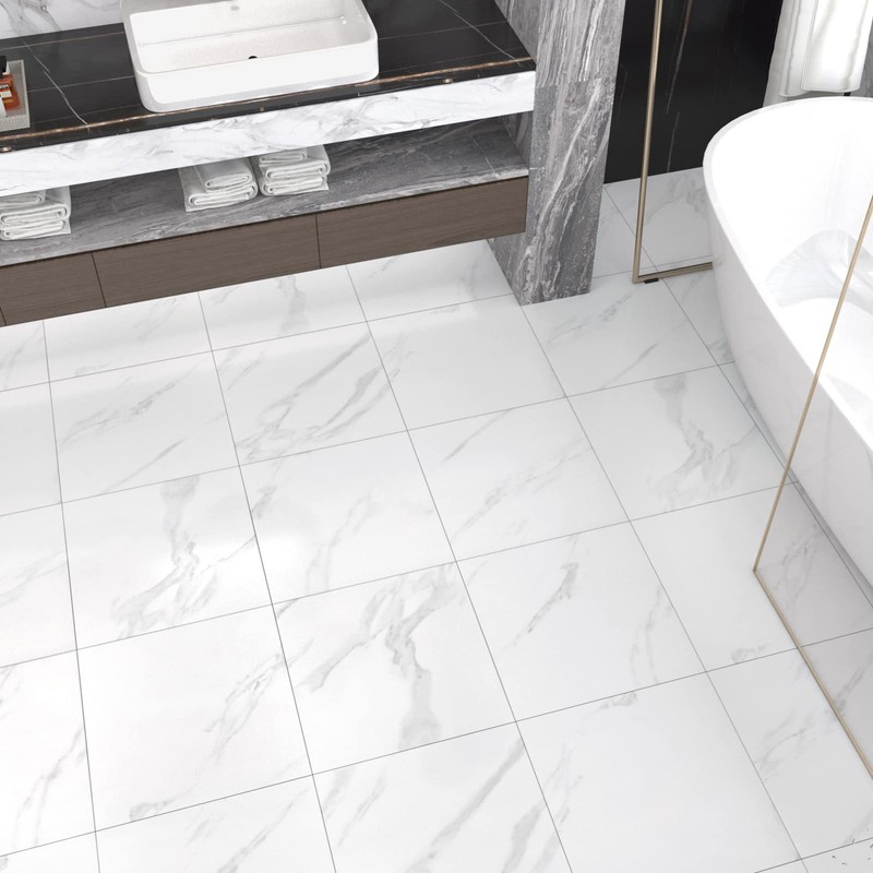 WESTICK White Marble Peel and Stick Bathroom Floor Tile Self