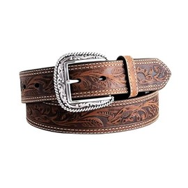 ARIAT Men's Floral Stamped Leather Belt, Brown, 48