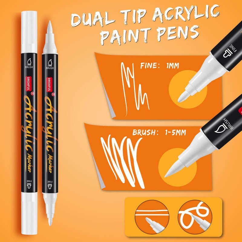Droaful White Acrylic Paint Pens Markers, 6 Pc Dual Tips