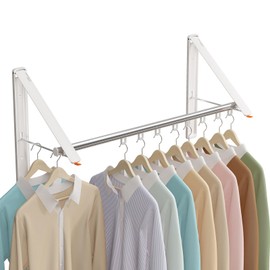 dancrul Laundry Drying Rack Sapce Saving Foldable Drying Rack Clothing Wall Mounted Laundry Rack with Clothes Drying Rod White