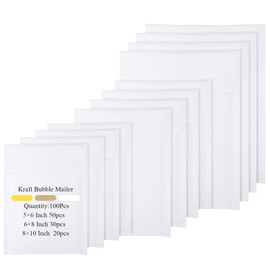 Yeyeplum 100 Pcs Kraft Bubble Mailers 3 Size Padded Bubble Envelopes Kraft Poly Mailers Bubble Lined Shipping Envelopes Mail Envelopes Mail Shipping Bubble Bags for CDs Book Business Supplies(White)