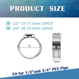 HayEastdor 55PCS 1/2" 3/4" PEX Crimp Rings Clamps Kit 304 Stainless Steel PEX Fittings 35PCS 1/2inch + 20PCS 3/4inch HE062-KIT