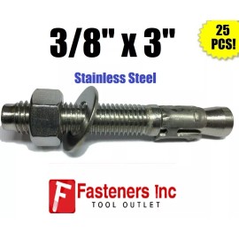 UltraWedge (QTY 25) 3/8" x 3" Concrete Wedge Anchor Stainless Steel Grade 304 3/8-16 X 3"