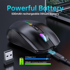 Rechargeable Bluetooth Mouse for MacBook, 6 Buttons, Comfortable to Hold, Quad-Mode(BT1/BT2/USB/TypeC), Silent Clicks, Portable Travel, USBC Wireless Mouse for Laptop PC Desktop Computer Tablet Phone