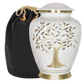 Trupoint Memorials Cremation Urns for Human Ashes, Tree of Life Decorative Burial Urn for Adult Men and Women, Large White