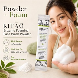 Limpiador facial exfoliante en polvo con enzimas orgánicas Matcha de KITAO, limpiador facial en polvo para una limpieza suave, exfoliante facial en polvo para viajes, de Japón, 30 paquetes (1,2