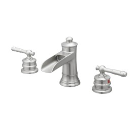 8 Inch Modern Waterfall Bathroom Faucet Widespread Sink Faucet Pop-up Drain Two-Handle Design 3-Hole Brass Material for HotelsColor: NICKEL, Surface Finishing: Nickel gold