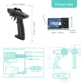 ZHITING Turbo Racing 91803G-VT 2.4GHz 3CH Radio Transmitter 3 Channel Remote Controller with Receiver for RC Car Boat