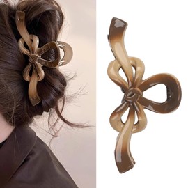 Gradient Brown Hair Claw Clips for Women Big Bow Hair Claw Clip Elegant Bow Hair Clips Spring Cute Hair Clip Strong Hold Hair Barrettes Bow Ribbon Shaped Hair Accessories for Valentine’s Day Gift