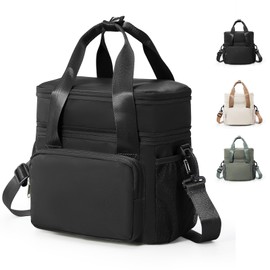 HPLQQ Insulated Lunch Bag, Leakproof Lunch Box for Women Men, Portable Tote Bag Thermal Cooler Lunch Container with Adjustable Strap for Adult/Kids for Work, School, Picnic, Outdoor, BBQ,D1-Black