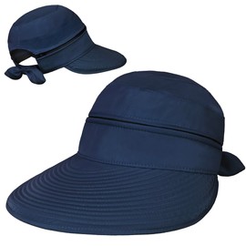 SUN CUBE Sombrero de sol para mujer UPF 50+, visera con cierre, sombrero de protección solar para cola de caballo, sombrero de golf, playa, viajes, plegable, marino, Talla única