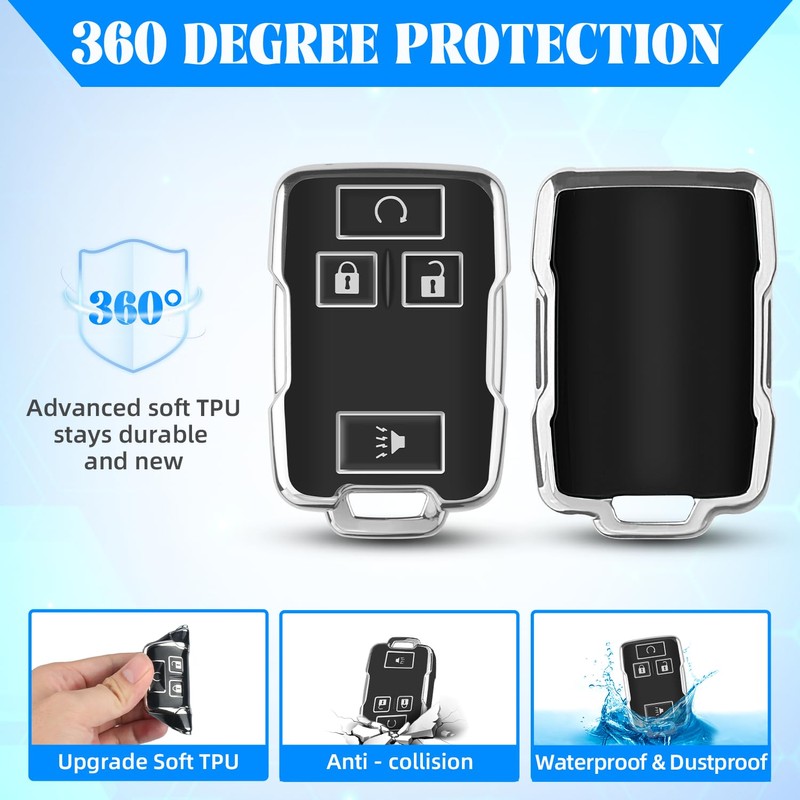 QBUC for Chevy Key Fob Cover with Keychain Soft TPU