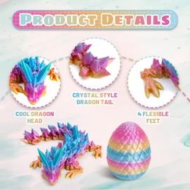 4PCS 3D Printed Dragon Eggs, Mini Mystery Easter Egg Articulated Crystal Dragon Fidget Toy, 3D Printing GIFS,Surprise Easter Basket Essentials(Set A)