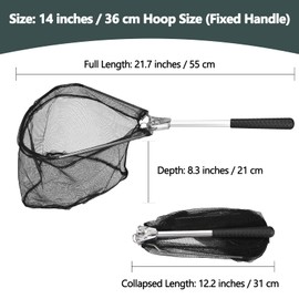 Yeahmart Fishing Landing Net Freshwater with Aluminum Collapsible Fixed Pole Handle, Lightweight & Strong Foldable Small Fishing Net Gear Accessories for Kids Men Women, Full Length 21 inches