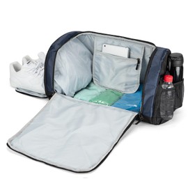 Boarding Blue Gym Bag for Women & Men-20 Inches Lightweight Duffel Bag with Wet Pocket Shoe Compartment Including Water Resistant Pouch (Navy)