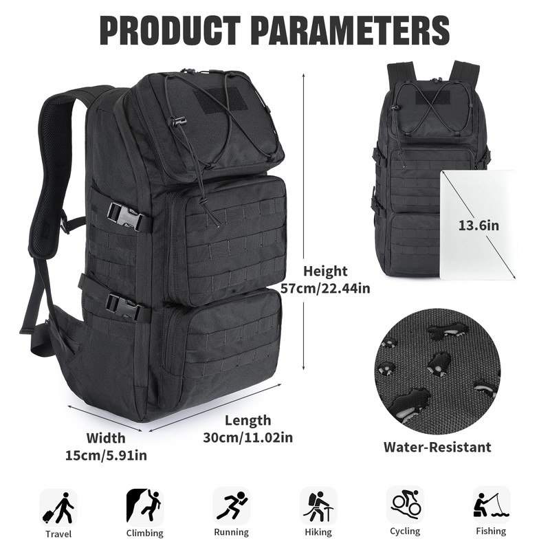 G-raphy 45L Tactical Backpacks for Men, Molle Hiking Daypack, Large