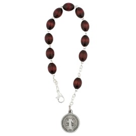 Saint Benedict One Decade Rosary Bracelet | Patron Saint of Students and Europe | Wooden Hail Mary Beads | Great Catholic Gift for First Holy Communion and Confirmation