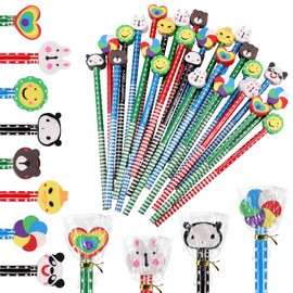 JIANTA 40 Pieces Pencils for Party Bags with Animal Designs Rubbers, Fun Wooden HB Pencils Party Bag Fillers for Kids Birthday Class Gifts School Supplies